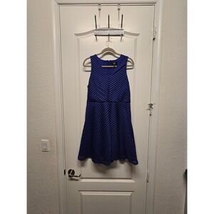 Mossimo Royal Blue Chevron Eyelet Fit and Flare Dress Sleeveless V-Neck Zip Back